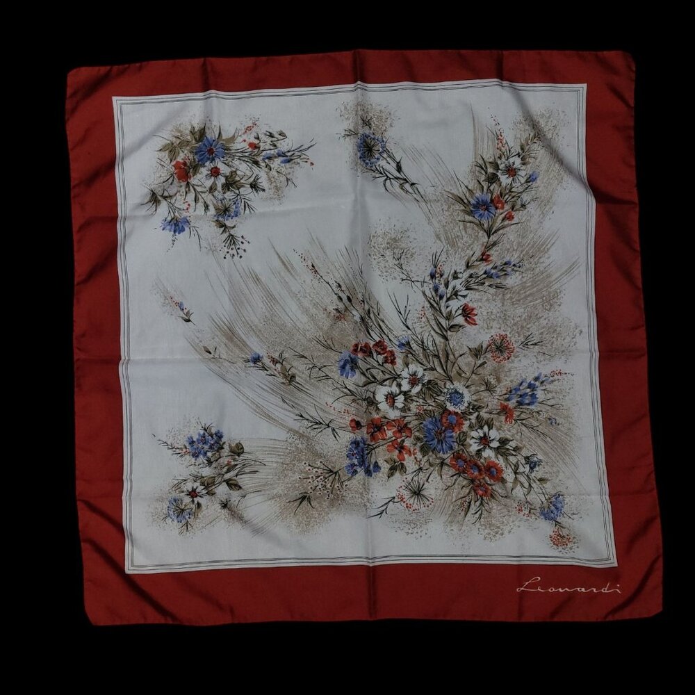 Leonardi Retro Floral Print Polyester Square Scarf Spring Print 30" X 30"